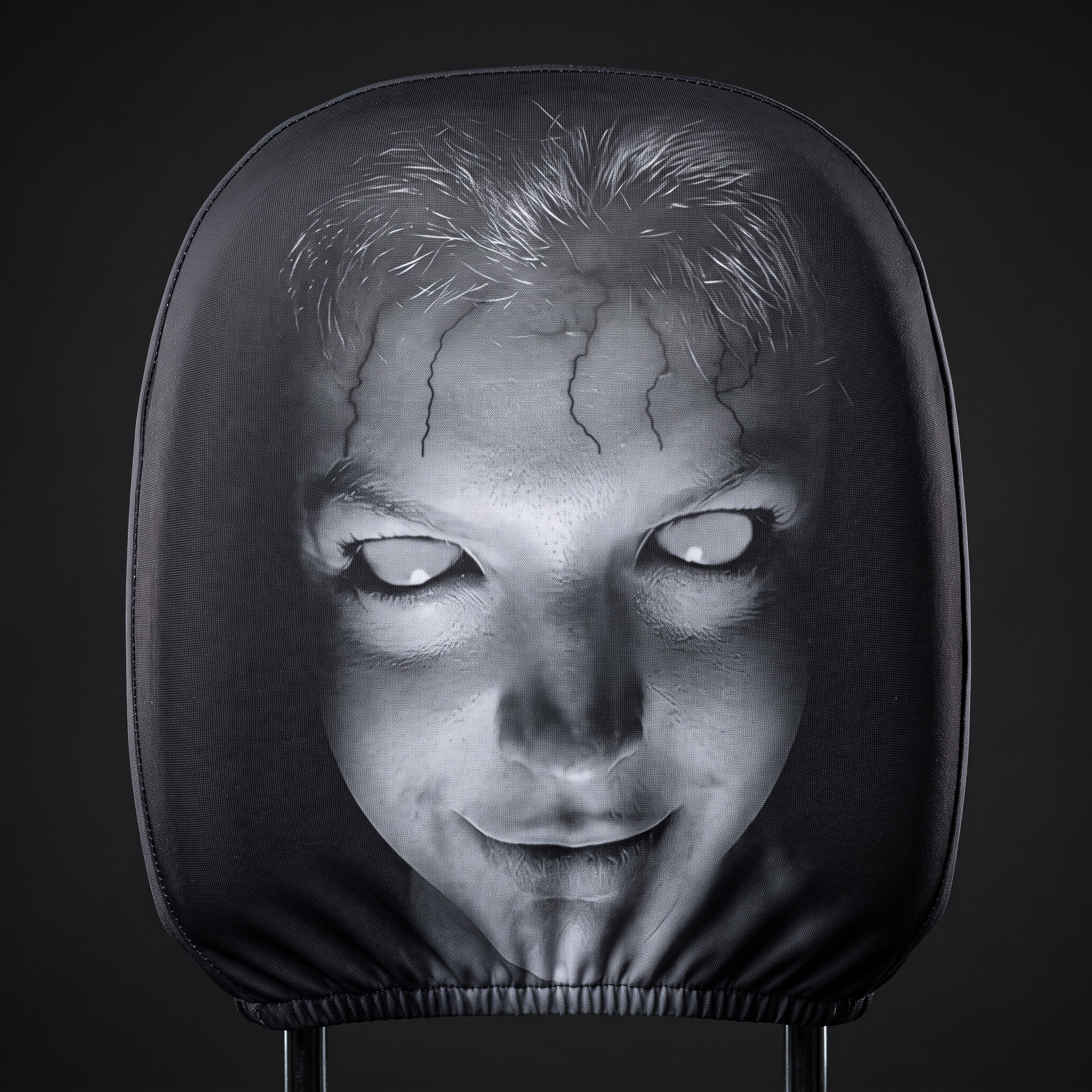 Close detail of the GrimRide printed face on stretch fabric